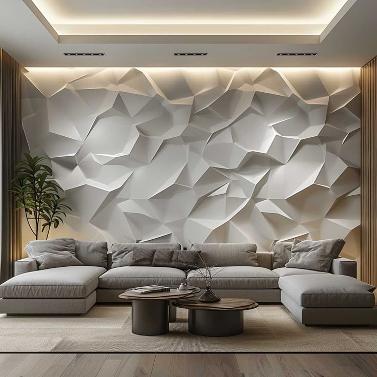 Living room with a feature 3D panel wall